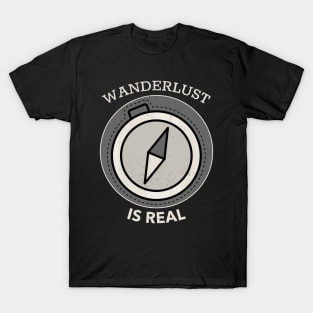 Wanderlust Is Real - Compas With White Text Design T-Shirt